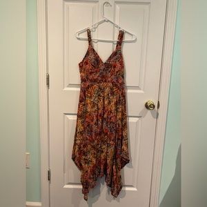 American Rag Orange/Multicolor Handkerchief Hem Dress Size M